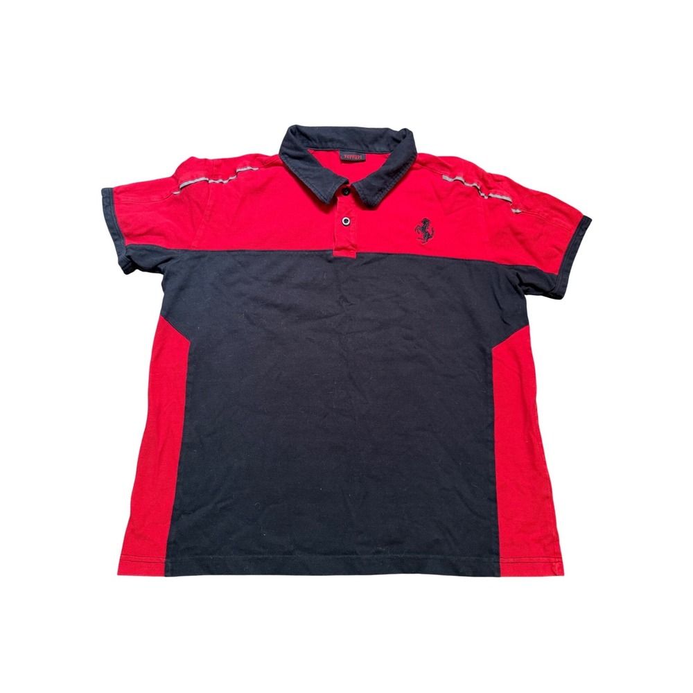 Ferrari Polo Shirt Mens L Red Black Official Service Racing Colorblock Good